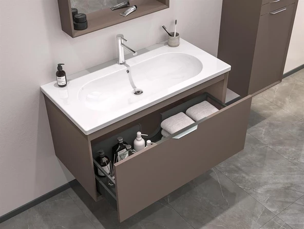 Orka Clay 100 cm Toprak Banyo Dolabı Takımı - Resim 3