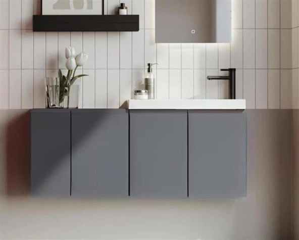 Orka Ferla 110 cm Gri Banyo Dolabı Alt Modül ve Lavabo ürün görseli