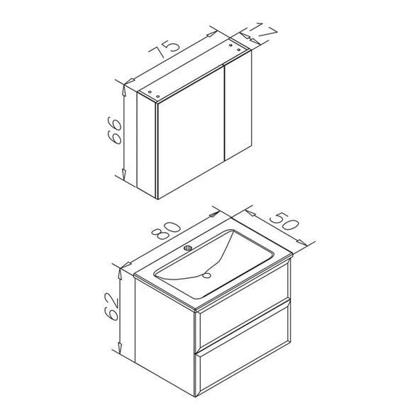 Orka Nuvola 80 cm Antrasit Banyo Dolabı Takımı - Resim 3