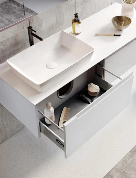 Orka Biella 120 cm Beyaz Ledli Banyo Dolabı Takımı - Resim 3