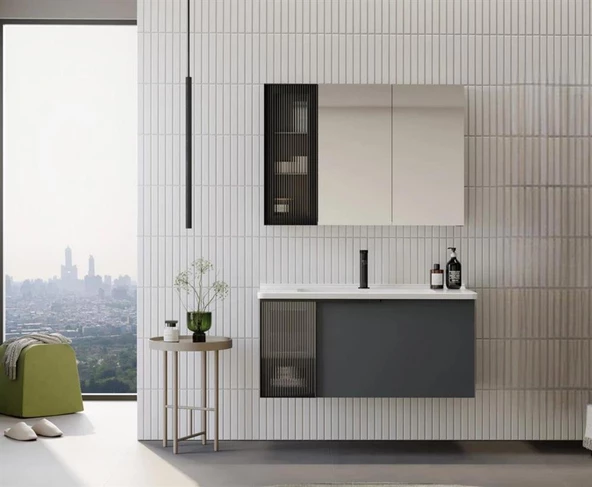 Orka Pure 100 cm Mat Antrasit Banyo Dolabı Takımı ürün görseli