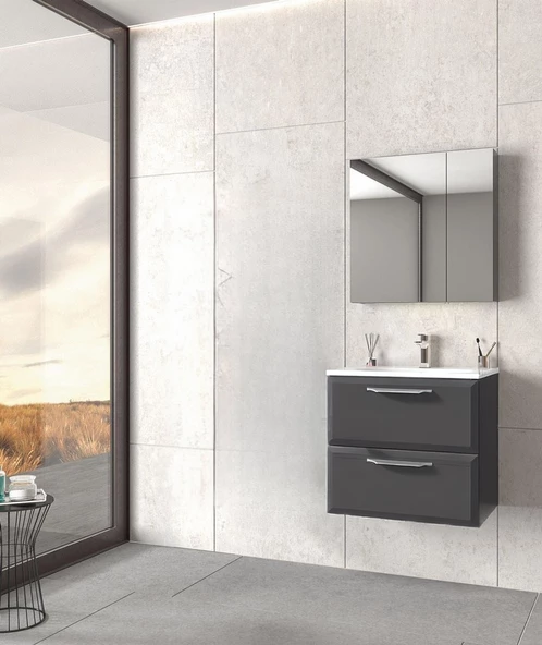 Orka Nuvola 80 cm Antrasit Banyo Dolabı Takımı - Resim 2