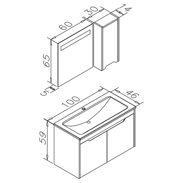 Orka Lago 100 cm Antrasit Banyo Dolabı Takımı - Resim 5