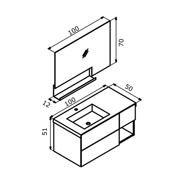 Orka Milano 100 cm Mat Yeşil Banyo Dolabı Takımı - Resim 3