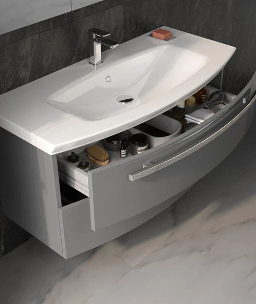 Orka Urla 110 cm Parlak Gri Banyo Dolabı Takımı - Resim 3