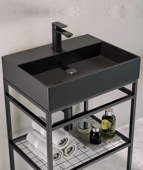 Orka Capetown 80 cm Siyah Banyo Dolabı Alt Modül ve Lavabo ürün görseli