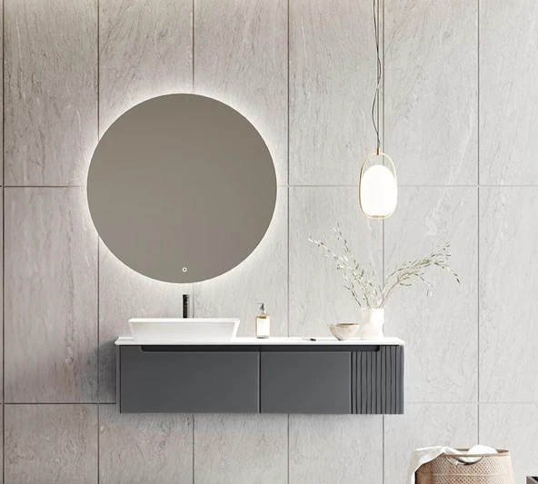 Orka Biella 140 cm Antrasit Ledli Banyo Dolabı Takımı ürün görseli