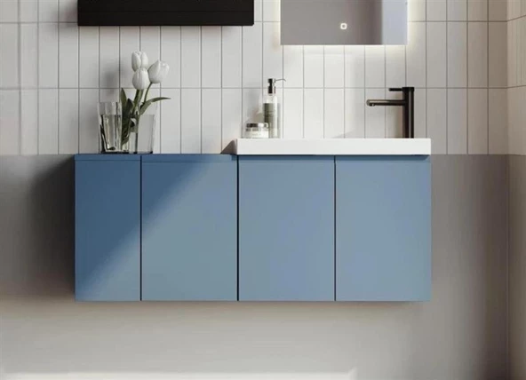 Orka Ferla 110 cm Mavi Banyo Dolabı Alt Modül ve Lavabo