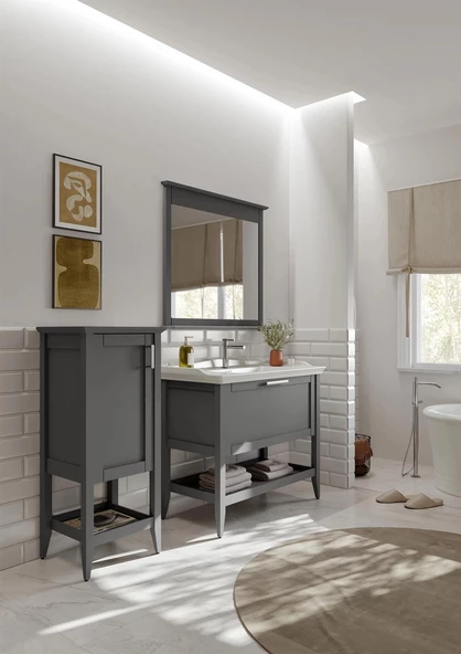 Orka Bastle 100 cm Mat Gri Banyo Dolabı Takımı - Resim 3