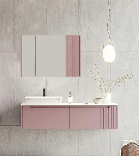 Orka Biella 140 cm Pudra Banyo Dolabı Takımı ürün görseli