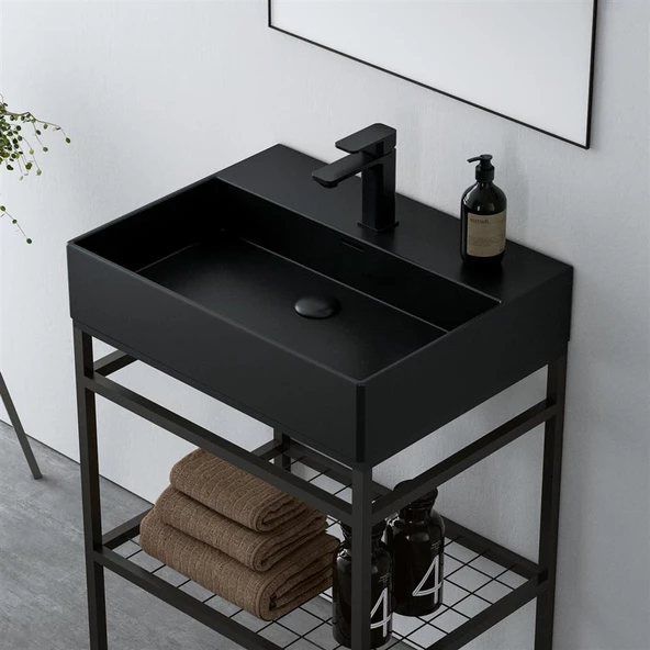 Orka Capetown 80 cm Siyah Banyo Dolabı Alt Modül ve Lavabo - Resim 2