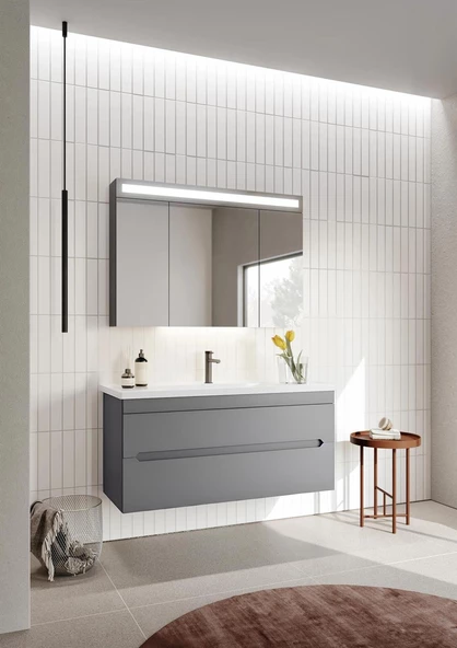 Orka Varna 120 cm Mat Gri Banyo Dolabı Takımı