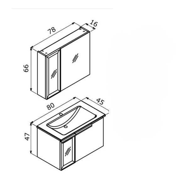 Orka Pure 80 cm Mat Gri Banyo Dolabı Takımı - Resim 3