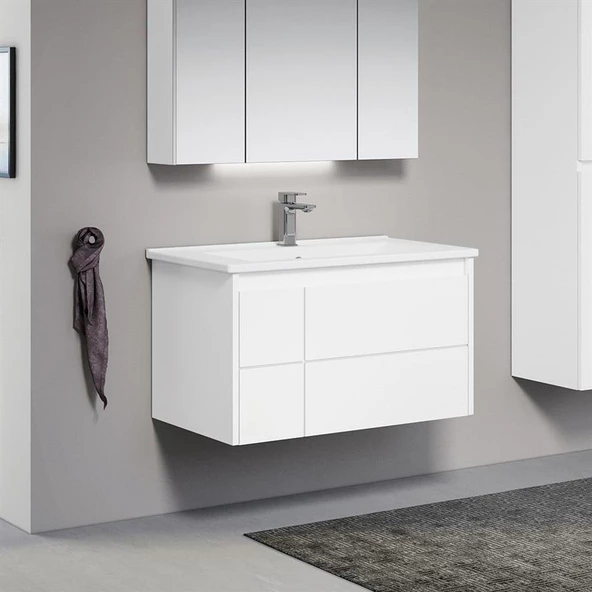 Orka Likya 80 cm Mat Beyaz Banyo Dolabı Takımı