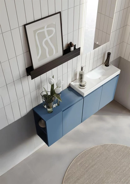 Orka Ferla 110 cm Mavi Banyo Dolabı Alt Modül ve Lavabo - Resim 2