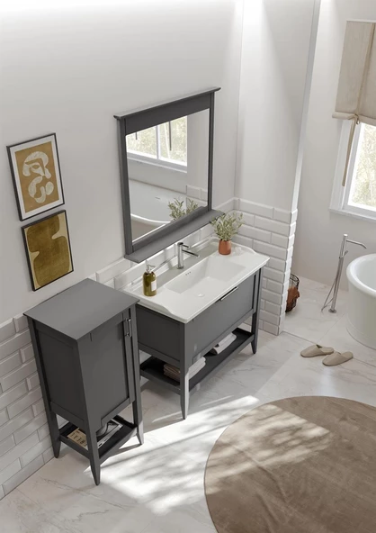 Orka Bastle 100 cm Mat Gri Banyo Dolabı Takımı - Resim 4