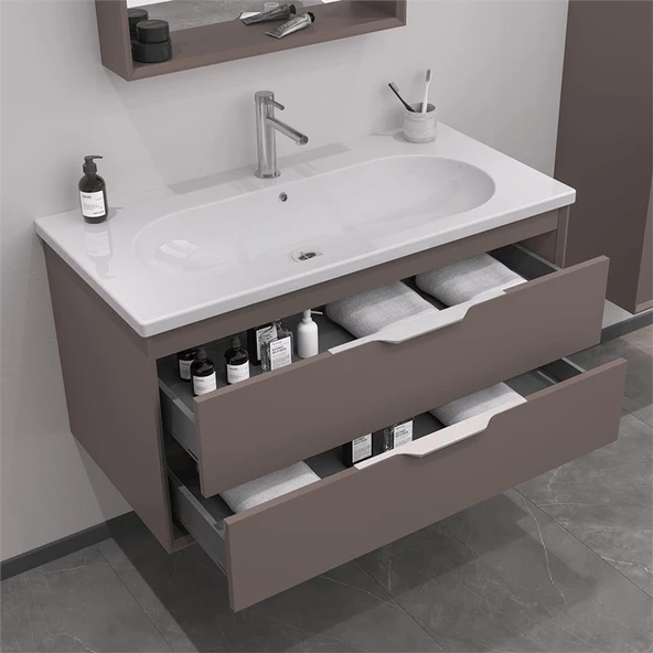 Orka Clay 100 cm Toprak Banyo Dolabı Alt Modül ve Lavabo - Resim 2