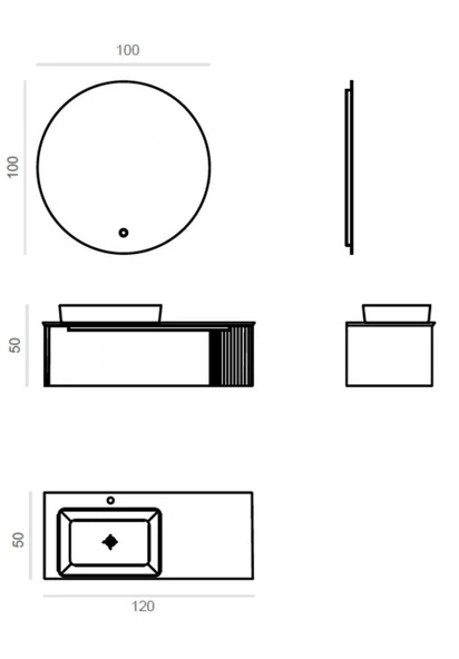 Orka Biella 120 cm Beyaz Ledli Banyo Dolabı Takımı - Resim 4