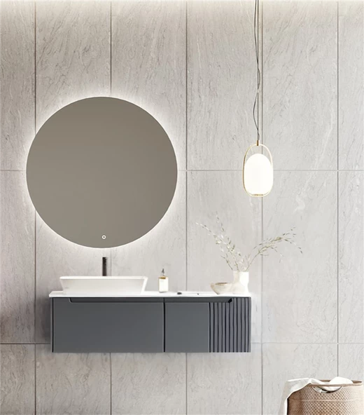 Orka Biella 120 cm Antrasit Ledli Banyo Dolabı Takımı