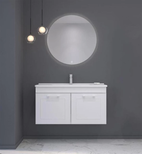 Orka Limpo 80 cm Mat Beyaz Kapaklı Banyo Dolabı Takımı ürün görseli