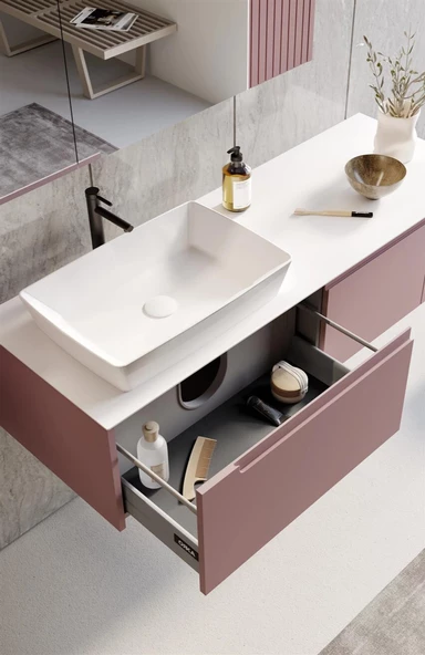 Orka Biella 120 cm Pudra Banyo Dolabı Takımı - Resim 3