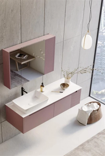 Orka Biella 140 cm Pudra Banyo Dolabı Takımı - Resim 2