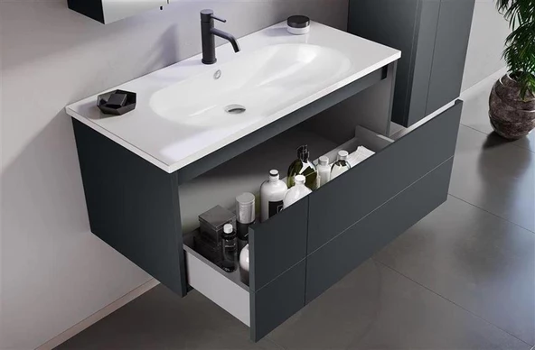 Orka Likya 80 cm Antrasit Banyo Dolabı Alt Modül ve Lavabo - Resim 2