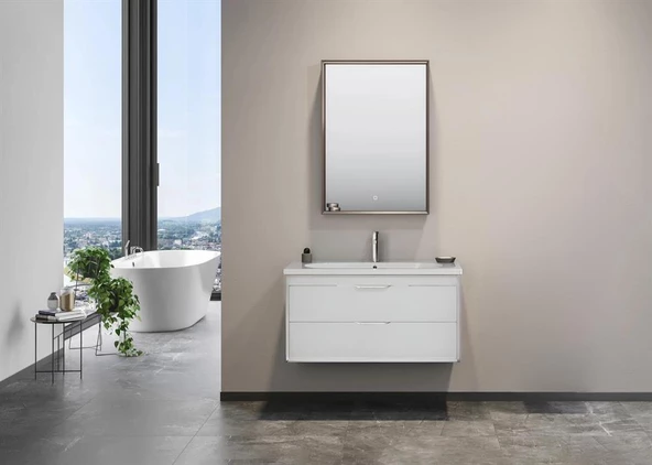 Orka Clay 100 cm Beyaz Çekmeceli Banyo Dolabı Takımı