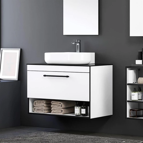 Orka Knidos 90 cm Beyaz Banyo Dolabı Alt Modül ve Lavabo