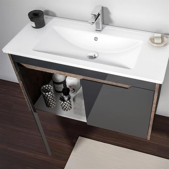 Orka Lago 100 cm Antrasit Banyo Dolabı Takımı - Resim 3