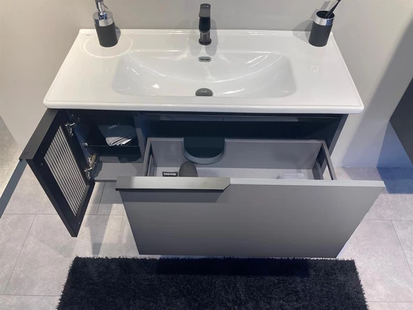 Orka Pure 100 cm Mat Gri Banyo Dolabı Takımı - Resim 3