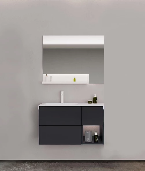 Orka Milano 100 cm Mat Antrasit Banyo Dolabı Takımı