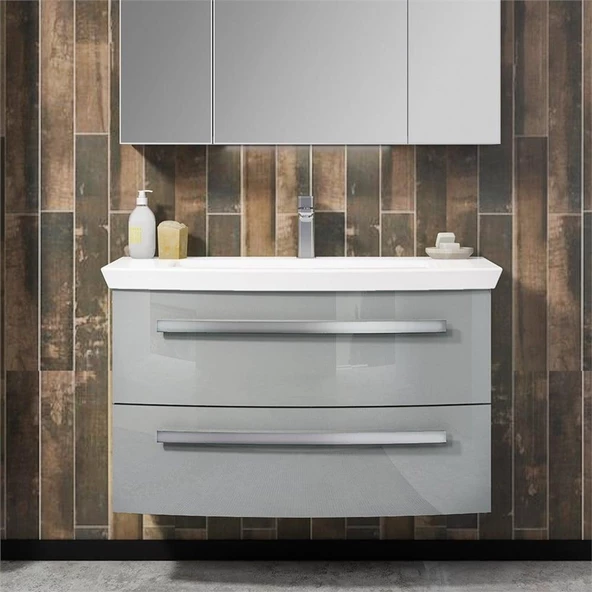 Orka Urla 110 cm Parlak Gri Banyo Dolabı Takımı - Resim 2