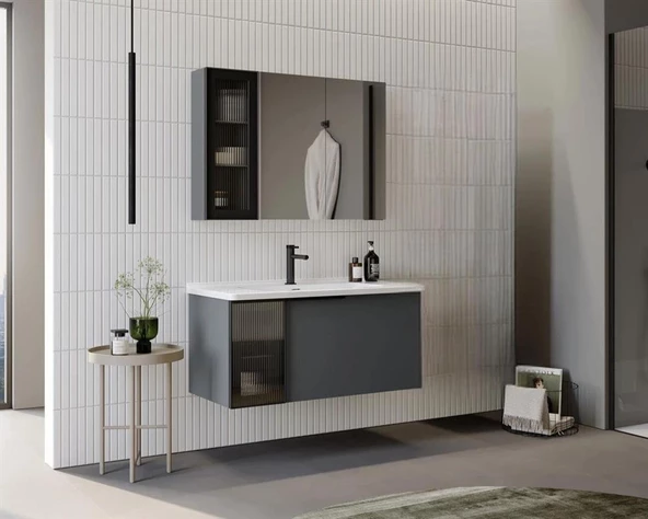 Orka Pure 80 cm Mat Antrasit Banyo Dolabı Takımı