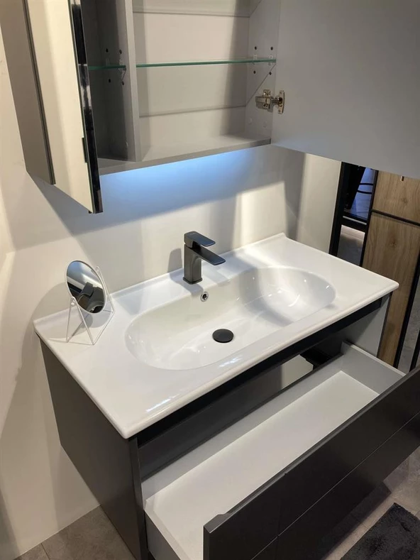Orka Likya 80 cm Mat Antrasit Banyo Dolabı Takımı - Resim 4