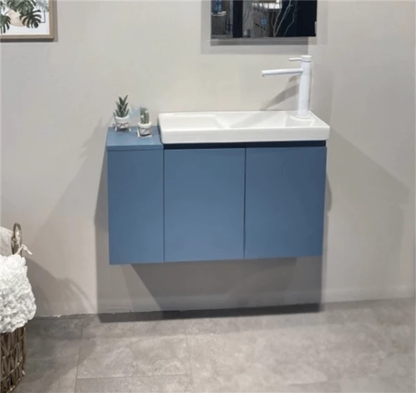 Orka Ferla 80 cm Mavi Banyo Dolabı Alt Modül ve Lavabo ürün görseli