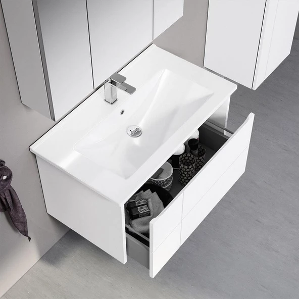 Orka Likya 80 cm Mat Beyaz Banyo Dolabı Takımı - Resim 2