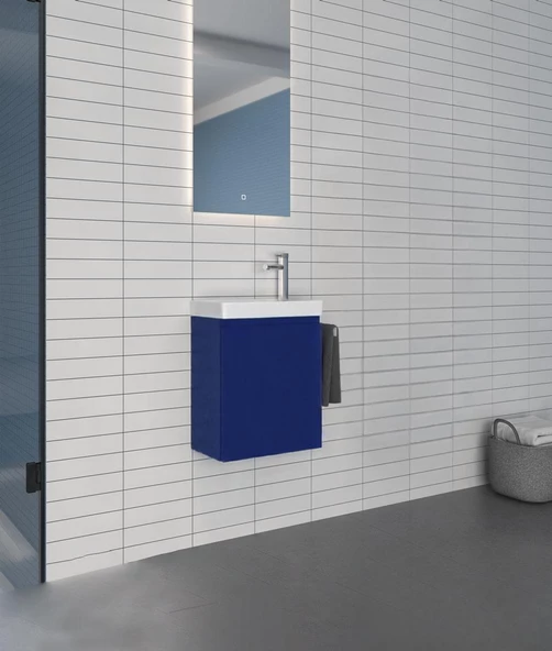 Orka Ferla 40 cm Mat Mavi Banyo Dolabı Takımı