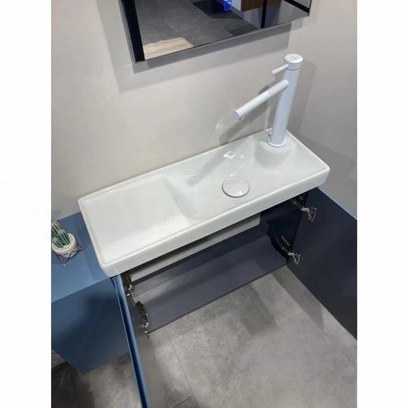 Orka Ferla 80 cm Mavi Banyo Dolabı Alt Modül ve Lavabo - Resim 3