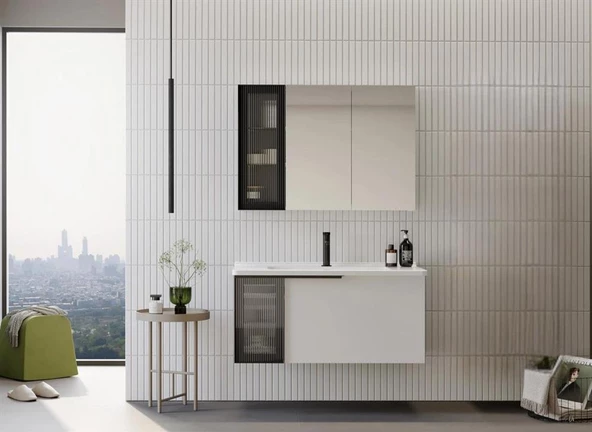 Orka Pure 100 cm Mat Beyaz Banyo Dolabı Takımı