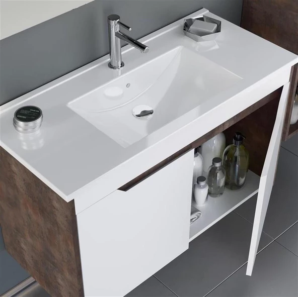 Orka Lago 100 cm Beyaz Banyo Dolabı Takımı - 3