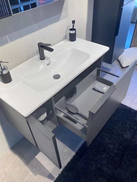 Orka Pure 100 cm Mat Gri Banyo Dolabı Takımı - Resim 4