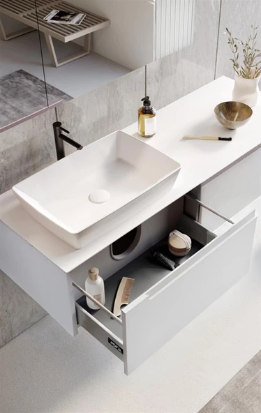 Orka Biella 120 cm Beyaz Banyo Dolabı Takımı - Resim 3