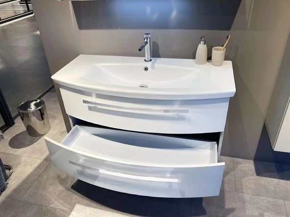 Orka Urla 110 cm Parlak Beyaz Banyo Dolabı Takımı - Resim 3