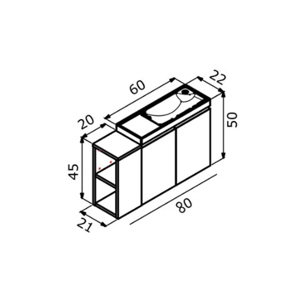 Orka Ferla 80 cm Mavi Banyo Dolabı Alt Modül ve Lavabo - Resim 5