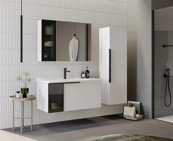 Orka Pure 100 cm Mat Beyaz Banyo Dolabı Takımı - 4