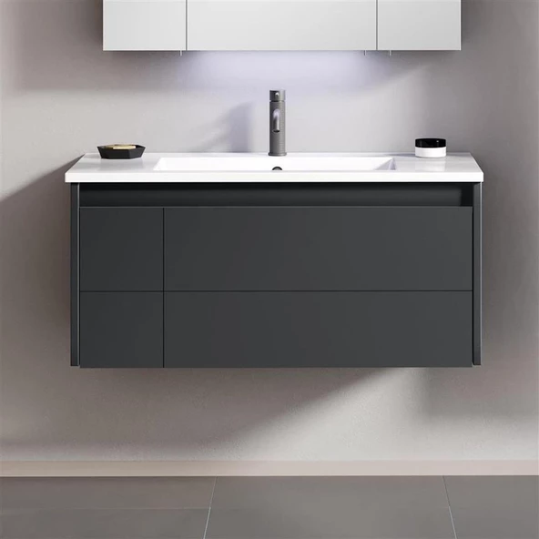Orka Likya 100 cm Antrasit Banyo Dolabı Alt Modül ve Lavabo