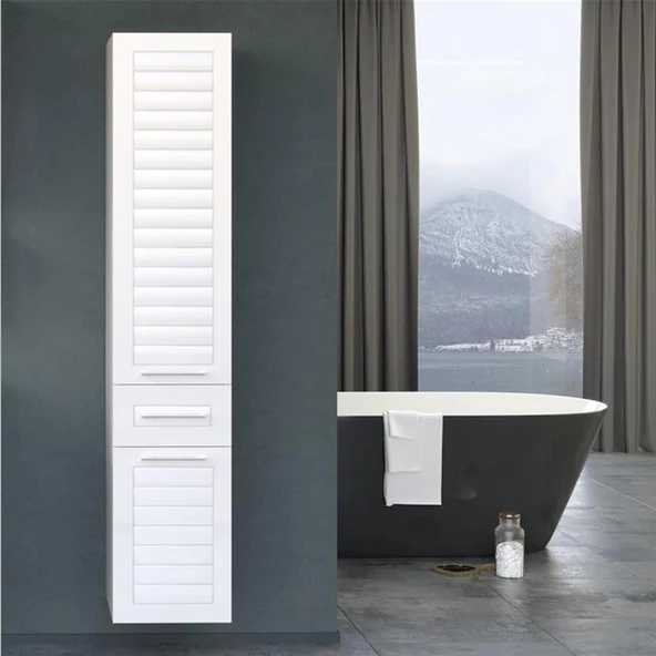 Orka Perge 35 cm Beyaz Raflı Banyo Boy Çamaşır Dolabı