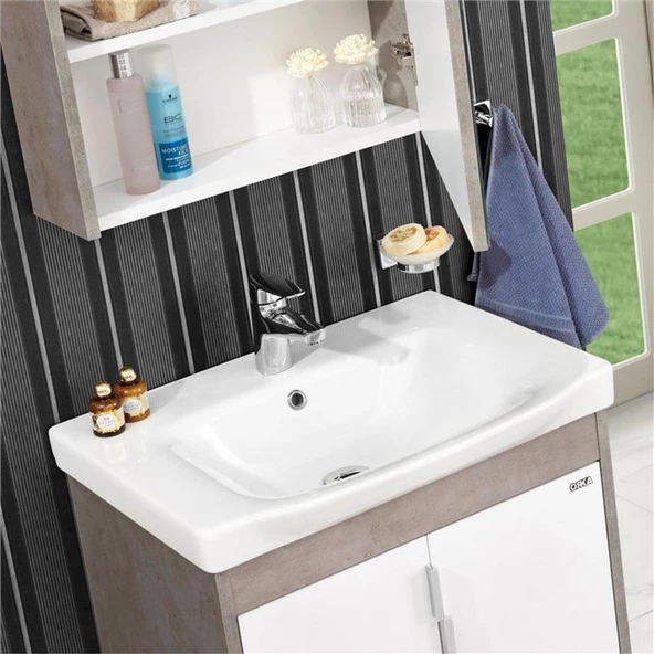 Orka Luna 65 cm Gri Banyo Dolabı Alt Modül ve Lavabo - Resim 4
