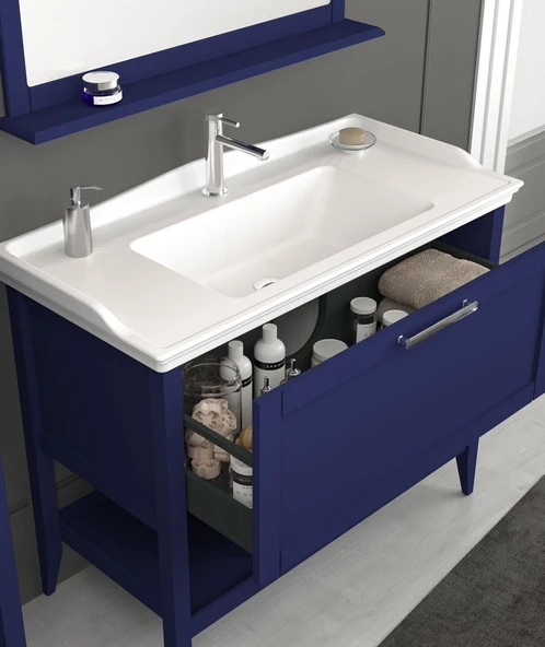 Orka Bastle 100 cm Lacivert Banyo Dolabı Alt Modül ve Lavabo